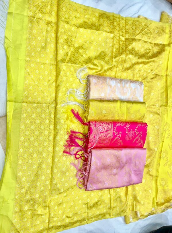 Radiant Lime Yellow Banarasi Jacquard Lichi Silk Saree with Subtle Zari Accents – Festive Ethnic Grace - Image 6