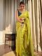 Lime Green Banarasi Jacquard Lichi Silk Saree with Rich Silver Zari Work