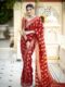 Deep Red Banarasi Jacquard Lichi Silk Saree with Rich Silver Zari Work