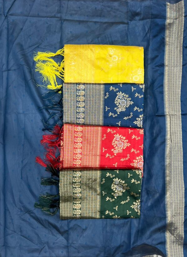 Green Banarasi Jacquard Lichi Silk Saree with Rich Silver Zari Work - Image 7