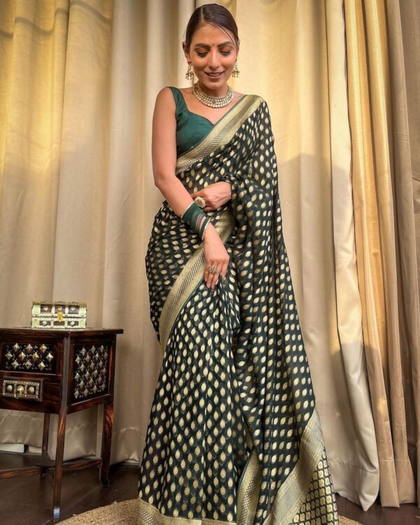 Green Banarasi Jacquard Lichi Silk Zari weaving Saree