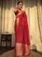 Red Banarasi Jacquard Lichi Silk Zari weaving Saree
