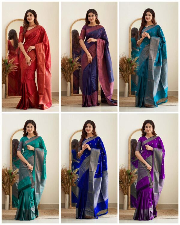 Teal Blue Jacquard Lichi Silk Saree with Subtle Silver Zari Accents - Image 6