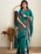 Teal Green Jacquard Lichi Silk Saree with Subtle Silver-Gold Zari Accents