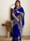 Deep Royal Blue Jacquard Lichi Silk Saree with Subtle Silver Zari Accents
