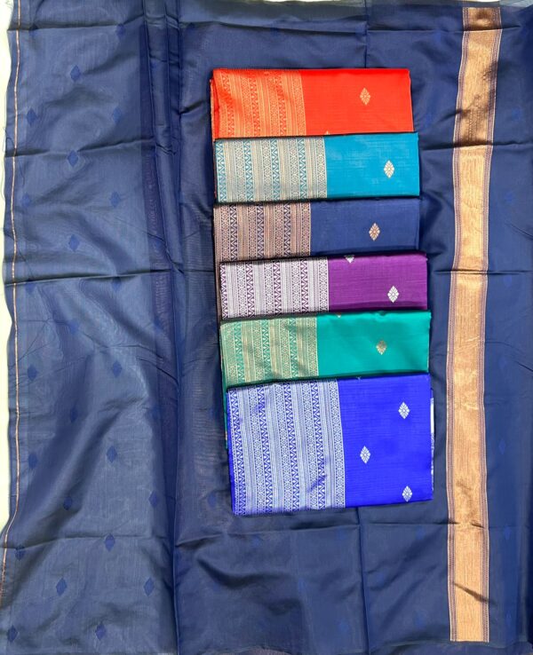 Teal Blue Jacquard Lichi Silk Saree with Subtle Silver Zari Accents - Image 7
