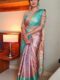 Dual Tone Kanjivaram Jacquard Lichi Silk Saree with Embellished Blouse
