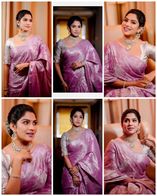 Lavender Mist – Jacquard Soft Lichi Silk Saree with Floral Silver Zari Weave - Image 7