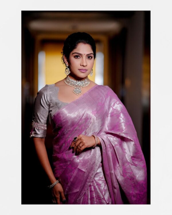 Lavender Mist – Jacquard Soft Lichi Silk Saree with Floral Silver Zari Weave - Image 6