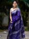 Handwoven Purple and Silver Striped Jacquard Lichi Silk Saree with