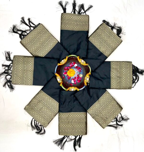 Black Kanjivaram Jacquard Lichi Silk Saree with Antique Zari Borders - Image 5