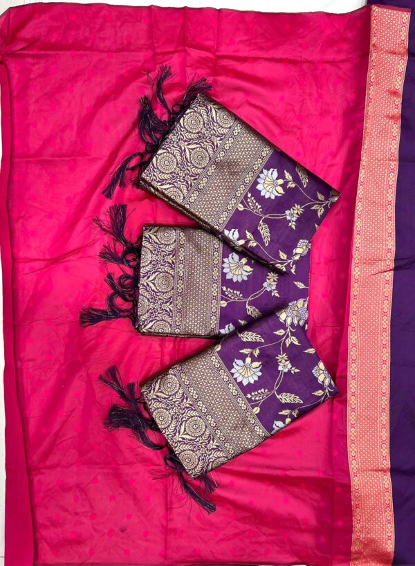 Majestic Purple Banarasi Silk Jacquard Intricate Floral Zari Weaving Saree - Image 5