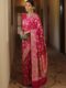 Rani Pink Handwoven Banarasi Jacquard Lichi Silk Saree with Antique Zari Work