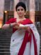 White Lichi Silk Saree with Traditional Temple Art Blouse