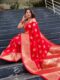 Red Banarasi Jacquard Lichi Silk Zari Work In Gold Thread Saree