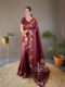 Mulberry Bloom – Maroon Floral Jacquard Lichi Silk Saree