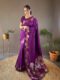 Royal Bloom – Wine Floral Jacquard Lichi Silk Saree