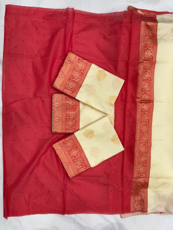 Bengal Grace – Classic Red & White Traditional Banarasi Saree - Image 7