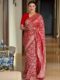 Crimson Red Banarasi Silk Saree with Rich Zari Floral Weave – A Bridal Elegance Reimagined