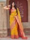 Radiant Yellow Banarasi Silk Saree with Red Zari Border – A Classic Blend of Tradition and Vibrance
