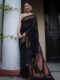 Mystic Black Soft Lichi Silk Saree with Intricate Copper Zari Work – Timeless Elegance