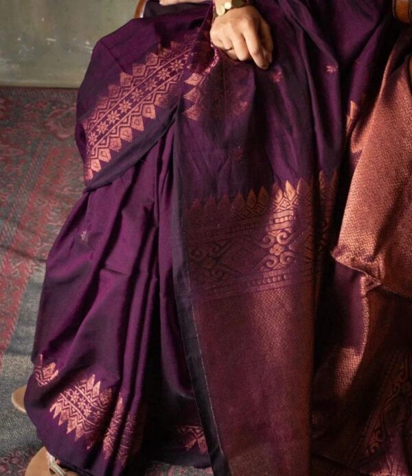 Mystic Wine Soft Lichi Silk Saree with Intricate Copper Zari Work – Timeless Elegance - Image 7