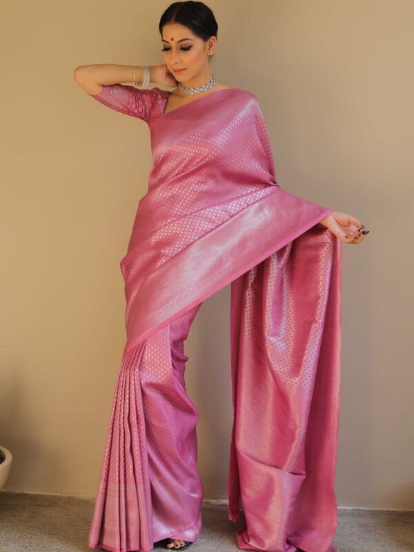 Elegant Pink Banarasi Silk Saree with Intricate Zari Weaving – Perfect for Festive & Wedding Wear - Image 5