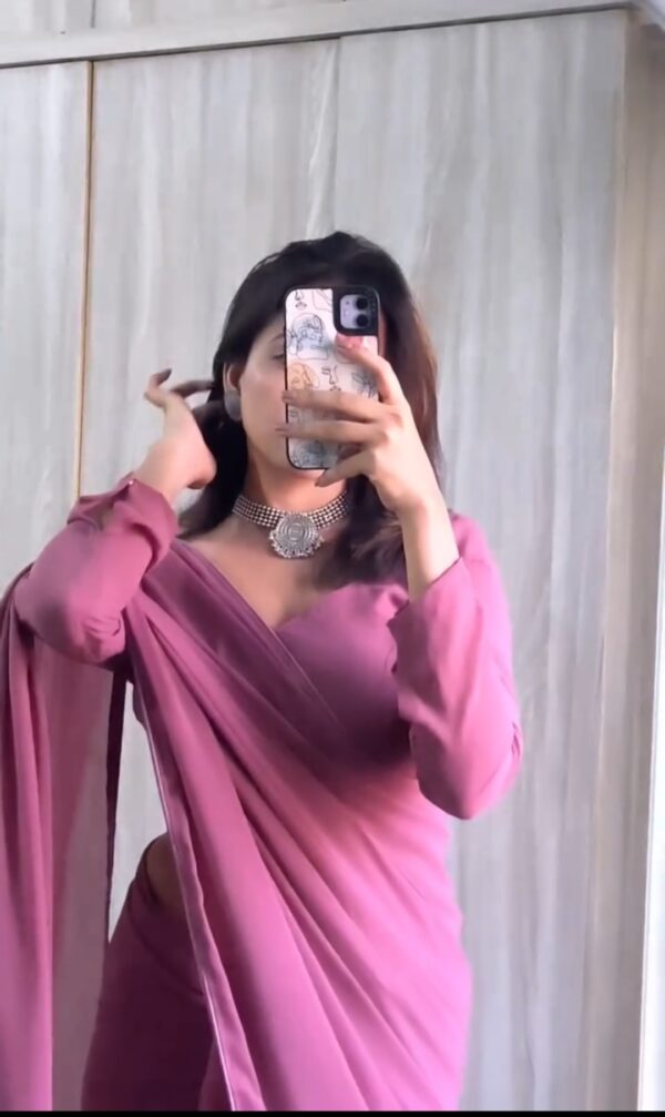 Mauve Pink Elegant Design Georgette Ready To Wear Saree With Unstitched Blouse - Image 3