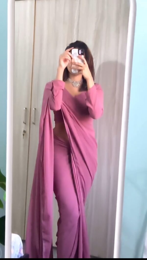 Mauve Pink Elegant Design Georgette Ready To Wear Saree With Unstitched Blouse - Image 6