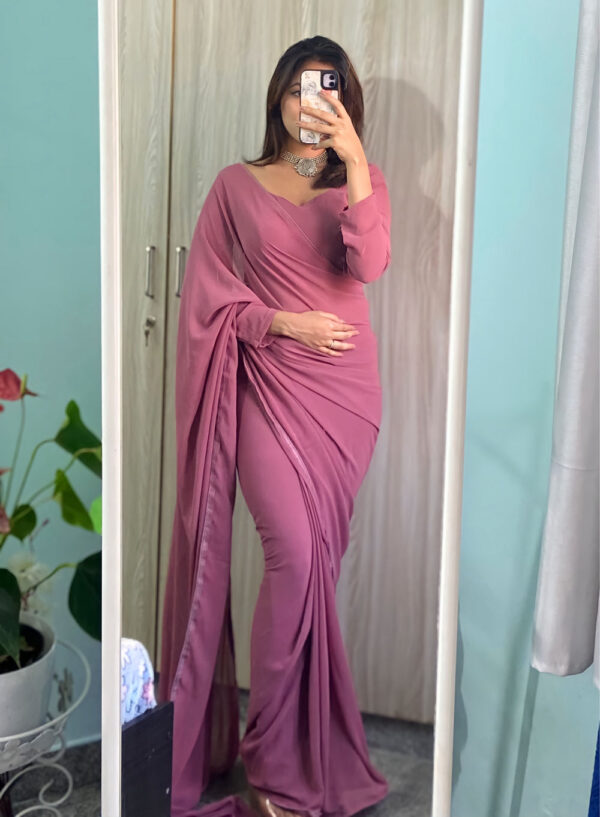Mauve Pink Elegant Design Georgette Ready To Wear Saree With Unstitched Blouse