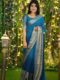 Teal Blue And Silver-gray  Border Chiffon Redy To Wear Saree With Unstitched Blouse