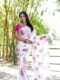 White Georgette Pink Colour Flower Design Ready To Wear Saree  With Unstitched Blouse