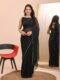 Black Georgette Silver Dot Lines And A Delicate Silver Border Ready To Wear Saree With Unstitched Blouse