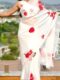 White Georgette Red colour Flower Design Ready To Wear Saree  With Unstitched Blouse