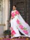 White Georgette Pink Colour Flower Design Ready To Wear Saree  With Unstitched Blouse