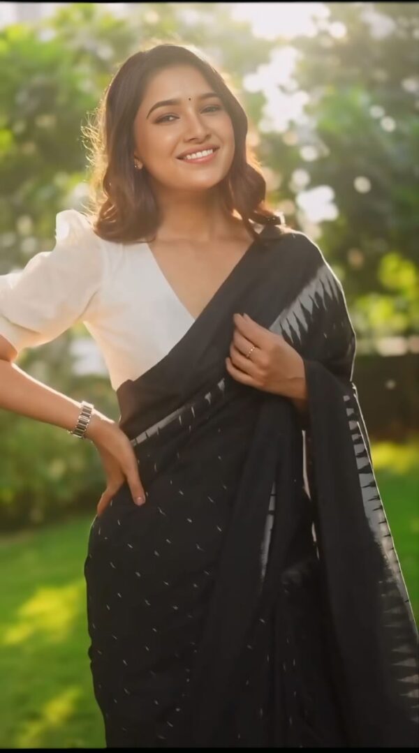 Soft Linen Black Colours Digital Print Design  Ready To Wear Saree With Unstitched Blouse - Image 4