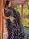 Black Soft Linen Silk Saree with Handblock Dabu Print – Timeless Artistry in Earthy Elegance