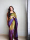 Olive Green, Aubergine Purple, And Maroon Tones Chiffon Viscose ombre design Ready To Wear Saree With Unstitched Blouse
