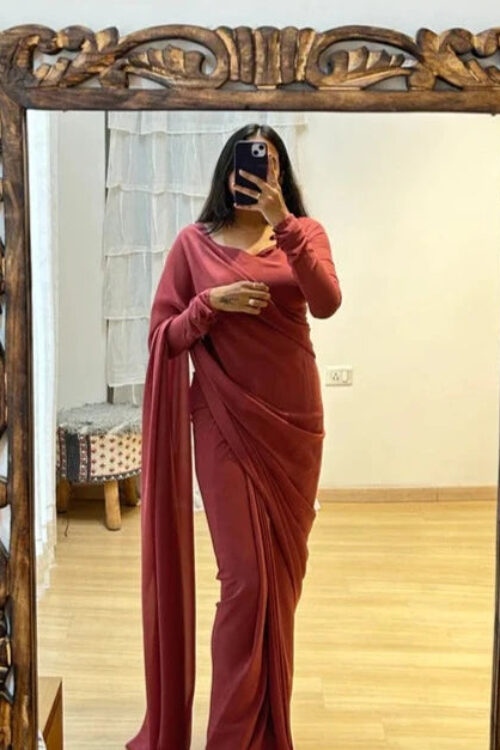 Peach Elegant Design Georgette Ready To Wear Saree With Unstitched Blouse
