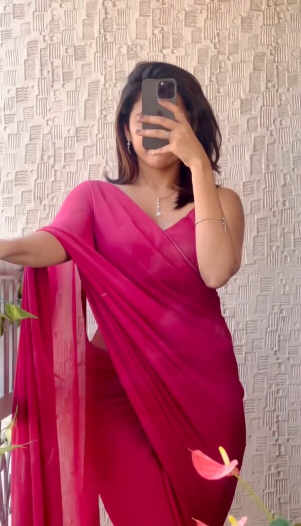 Pink Plain Elegant Design Georgette Ready To Wear Saree With Unstitched Blouse