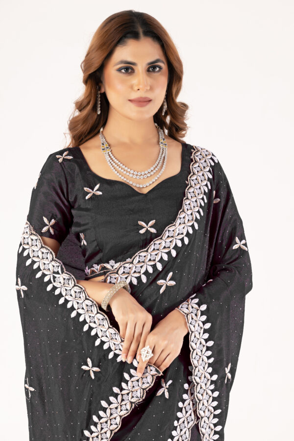 Black Chinon Saree with Intricate Embroidery & Swarovski Work – Elegant Party & Festive Wear - Image 6