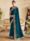 Teal Chinon Party Wear Saree with Heavy Embroidery & Swarovski Stone Work