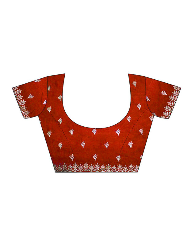 Red Chinon Party Wear Saree with Heavy Embroidery & Swarovski Stone Work - Image 6