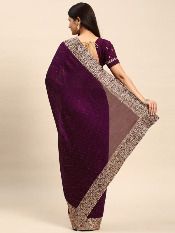 Wine Chinon Party Wear Saree with Heavy Embroidery & Swarovski Stone Work - Image 2