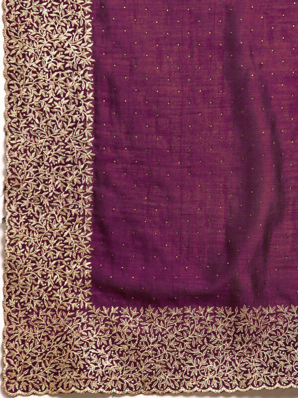 Wine Chinon Party Wear Saree with Heavy Embroidery & Swarovski Stone Work - Image 8