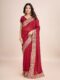 Red Chinon Party Wear Saree with Heavy Embroidery & Swarovski Stone Work