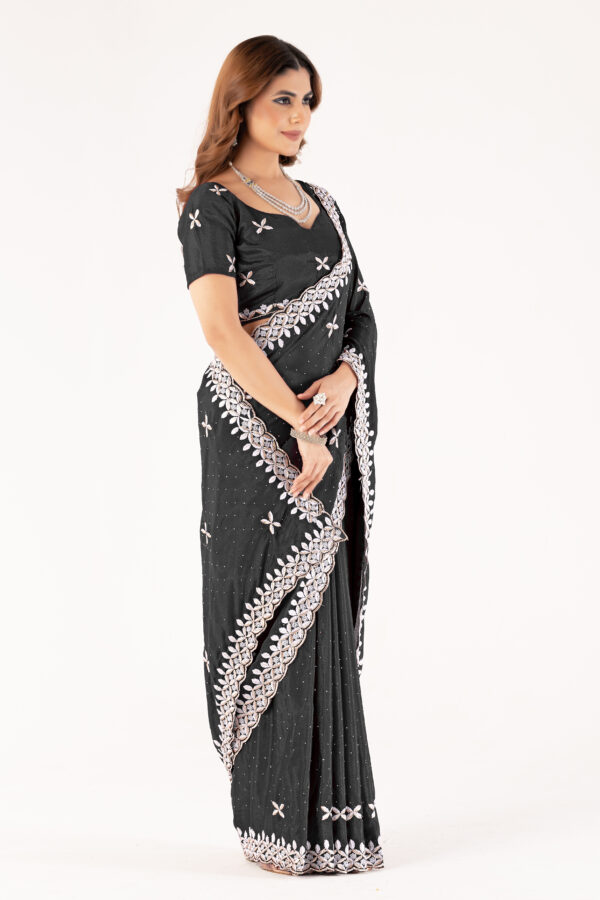 Black Chinon Saree with Intricate Embroidery & Swarovski Work – Elegant Party & Festive Wear - Image 5