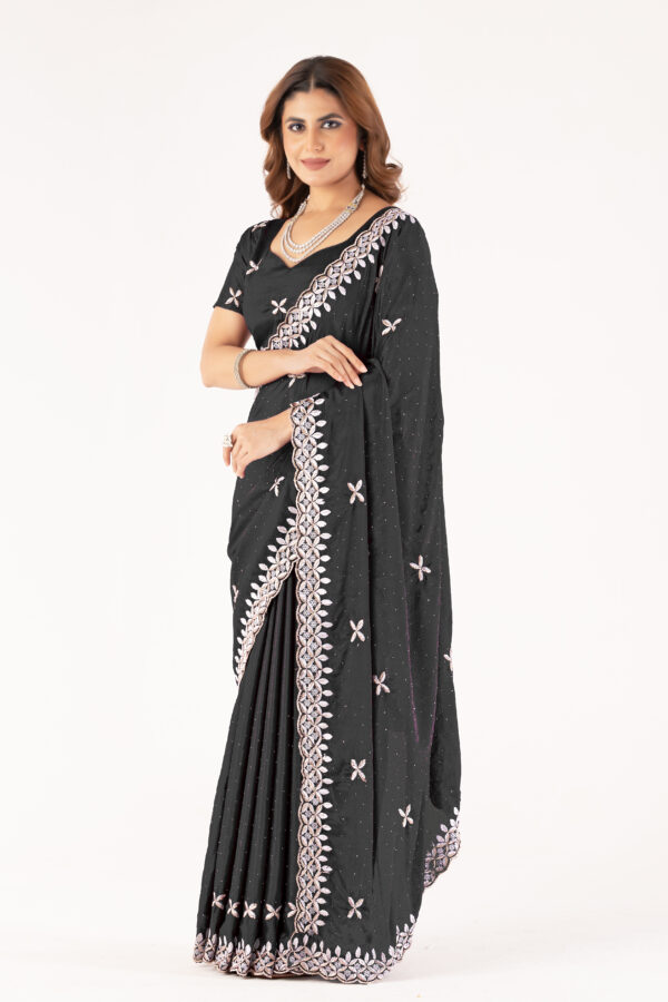 Black Chinon Saree with Intricate Embroidery & Swarovski Work – Elegant Party & Festive Wear - Image 4