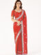 Red Chinon Saree with Intricate Embroidery & Swarovski Work – Elegant Party & Festive Wear