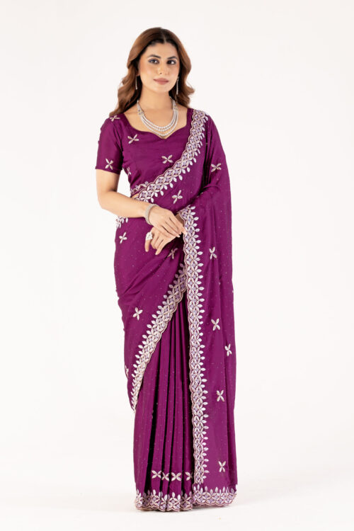 Wien Chinon Saree with Intricate Embroidery & Swarovski Work – Elegant Party & Festive Wear